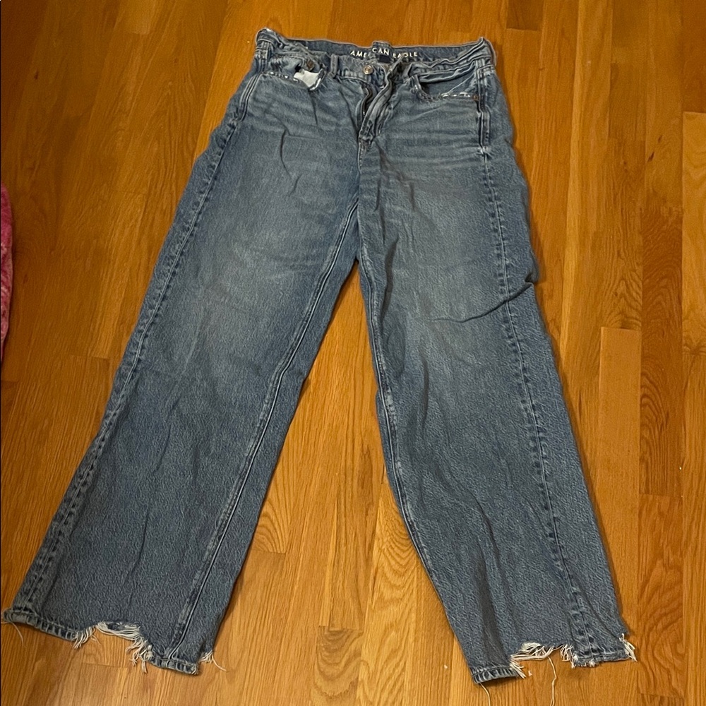 American Eagle Outfitters Distressed Straight Leg Jeans - Blue